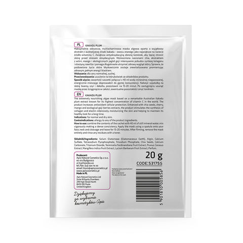 Masca alginata Kakadu Plum cu seminte de chia si prune liofilizate, Monodoza, 20 g