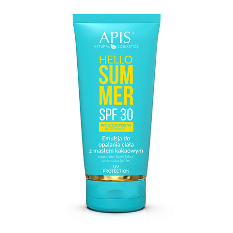 Lotiune de corp pentru bronzare si protectie solara Hello Summer cu unt de cacao si SPF 30, 200 ml
