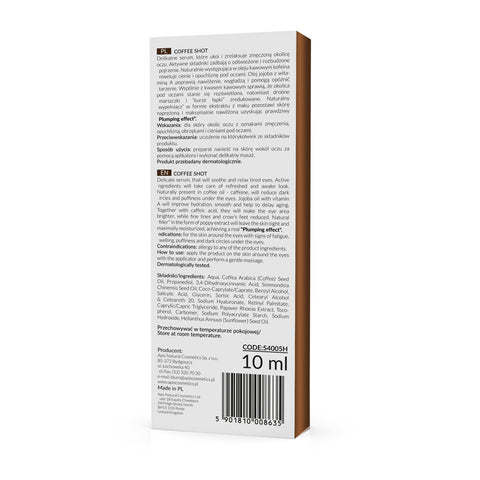 Crema pentru ochi revitalizanta Coffee Shot cu acid cafeic si ulei de seminte de cafea cu roll-on de masaj, 10 ml