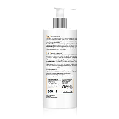 Lotiune tonica iluminatoare si activatoare 2 in 1 Adeno-C Flash Glow cu acid shikimic si lactobionic, 500 ml