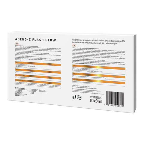 Fiole iluminatoare Adeno-C Flash Glow cu vitamina C si adenozina, 10 x 3 ml