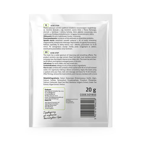 Masca alginata calmanta Acne Stop pentru ten gras, monodoza, 20 g