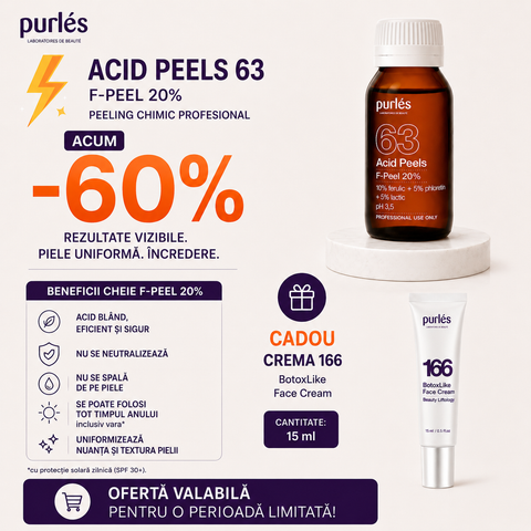Purles 63 F-Peel 20% cu pH 3.5 (Ferulic 10%, Phloretin 5%, Lactic 5%), 60 ml (lichidare)