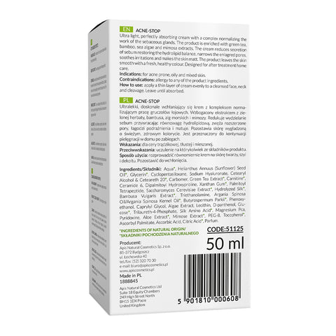 Crema cu ceai verde Acne Stop pentru normalizarea tenului gras, 50 ml