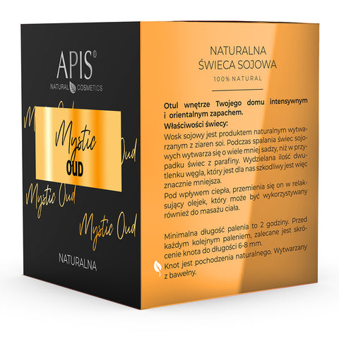 Lumanare naturala din soia Mystic Oud, Aromaterapie si Masaj, 220 g